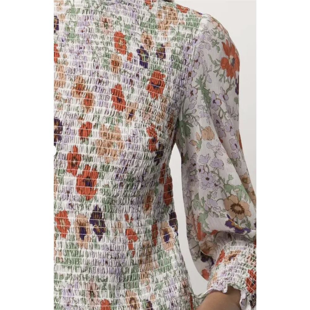 Veronica Beard White Floral Smocked Blouse with Orange and Purple Accents - Picture 7 of 7